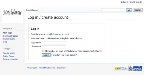 Log in / create account