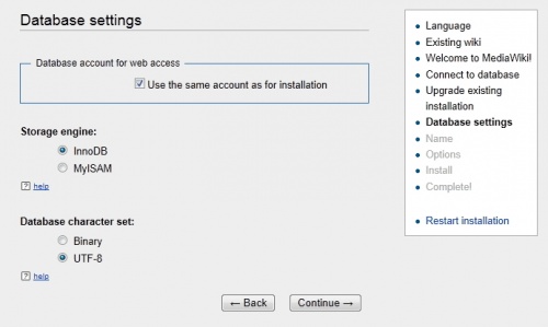 Database settings