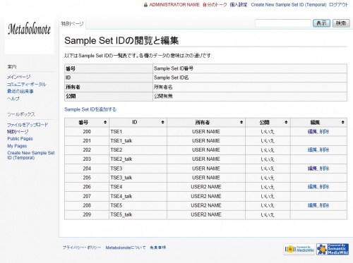 Sample Set IDの閲覧と編集