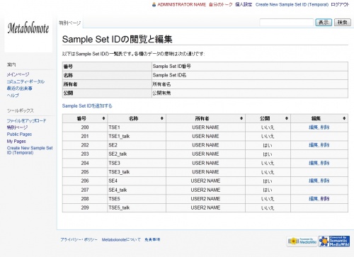 Sample Set IDの閲覧と編集